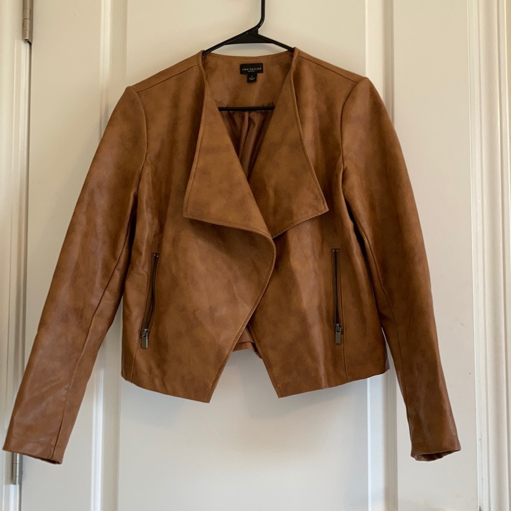 Ann Taylor Factory brown faux leather jacket